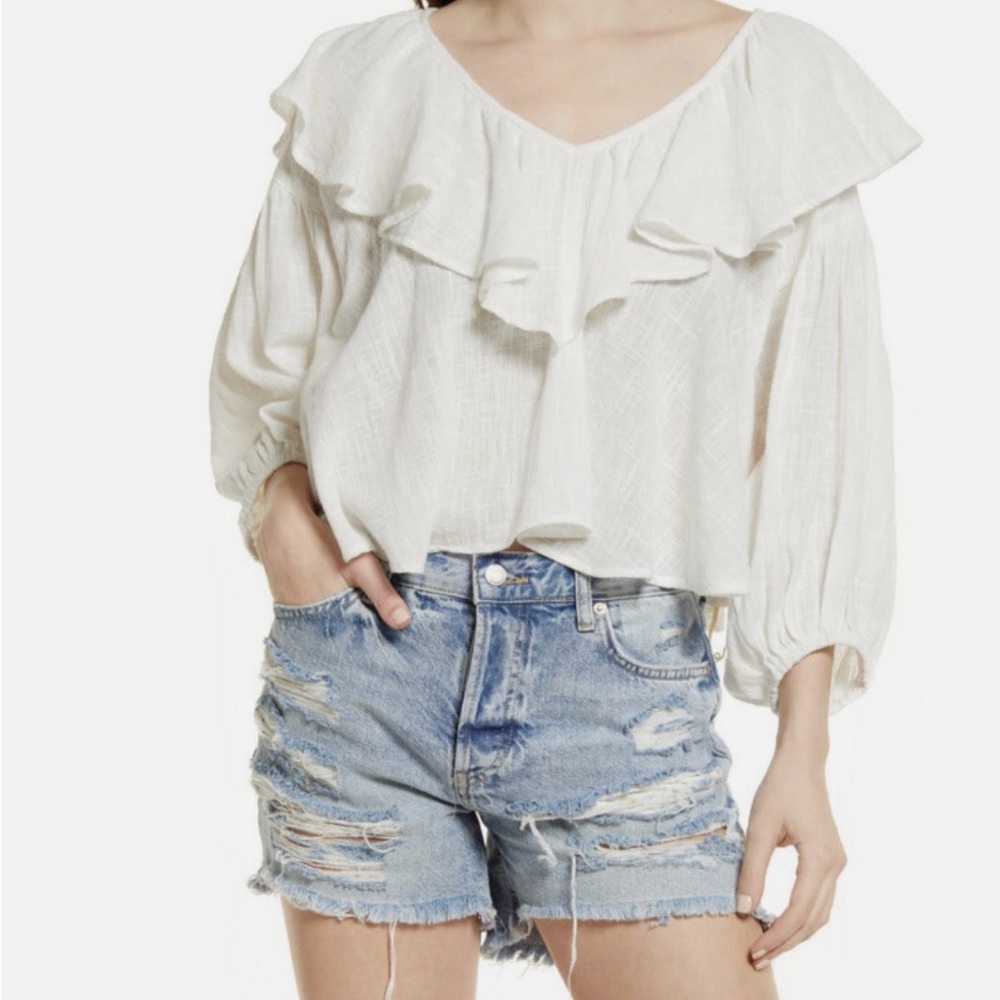 Free People Ivory Zuri Ruffle Blouse